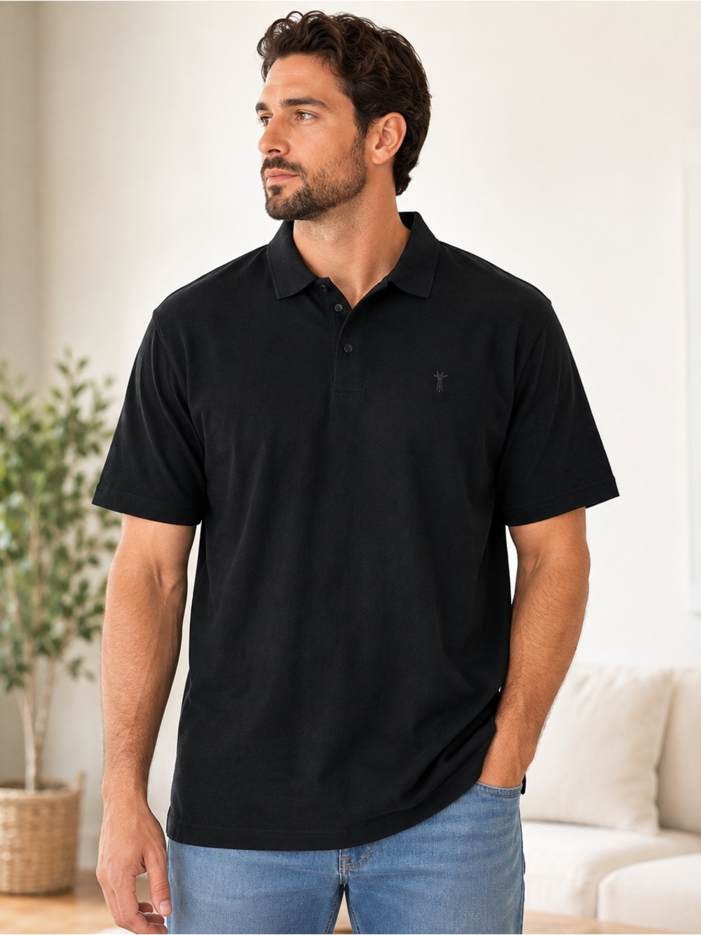 American Tall Men’s 2XL Tall Black Polo Shirt 100% Cotton Short Sleeve #983